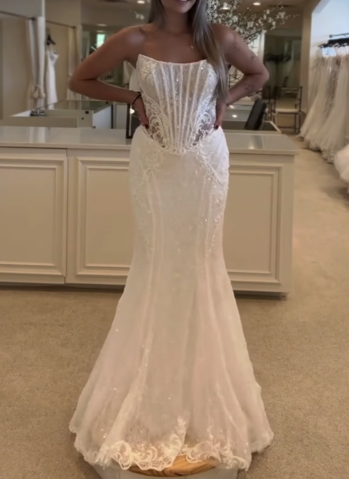 MARTINA LIANA LUXE #LE1399 STRAPLESS BEADED WEDDING DRESS WITH DROP WAIST CORSET