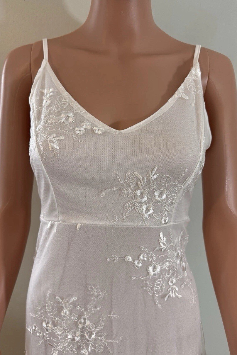 White Maxi Wedding Dress With Beautiful Appliqué And Under Slip