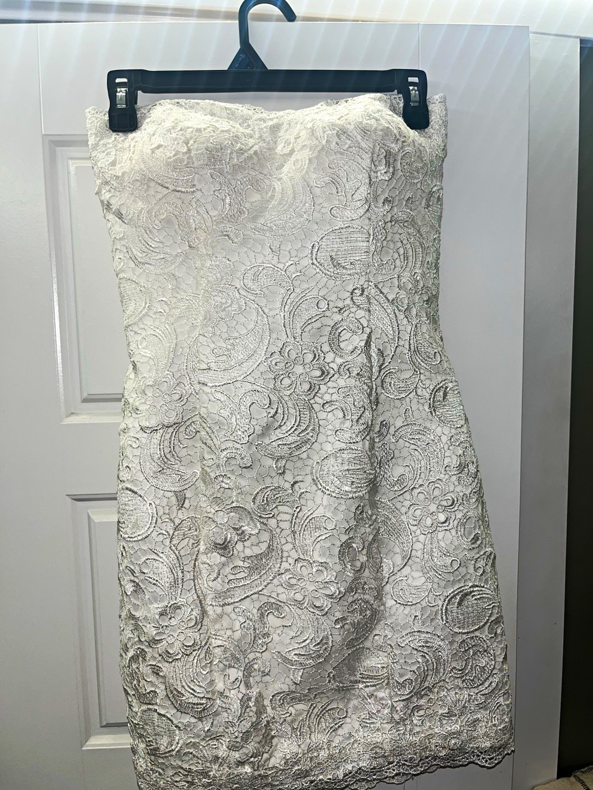 Juliet’s Size 10 Ivory Strapless Lace A-Line Full-Length Dress w/ Tulle