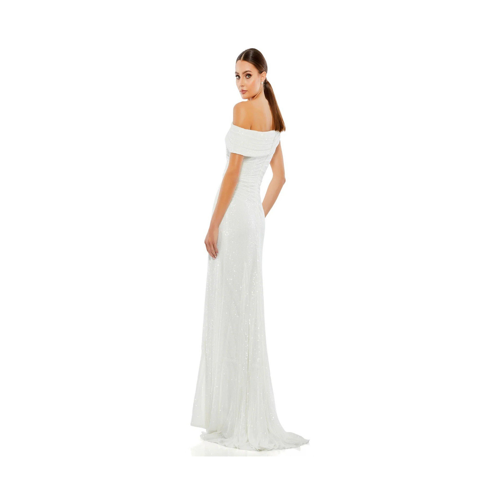 IEENA for MAC DUGGAL Off Shoulder Sequin Column Wedding Dress White Size 6