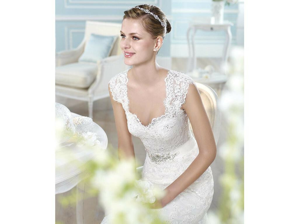 San Patrick Haliza Mermaid Wedding Dress 8 10 12 Off-White Lace Sash $1,608