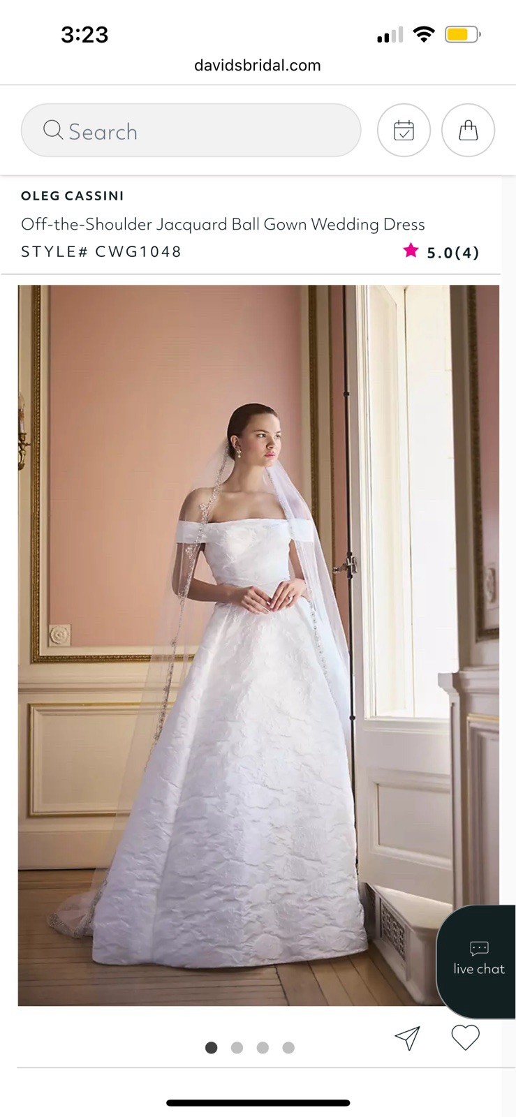 Oleg Cassini CWG1048 White Off the Shoulder Jacquard Ball Gown Wedding Dress