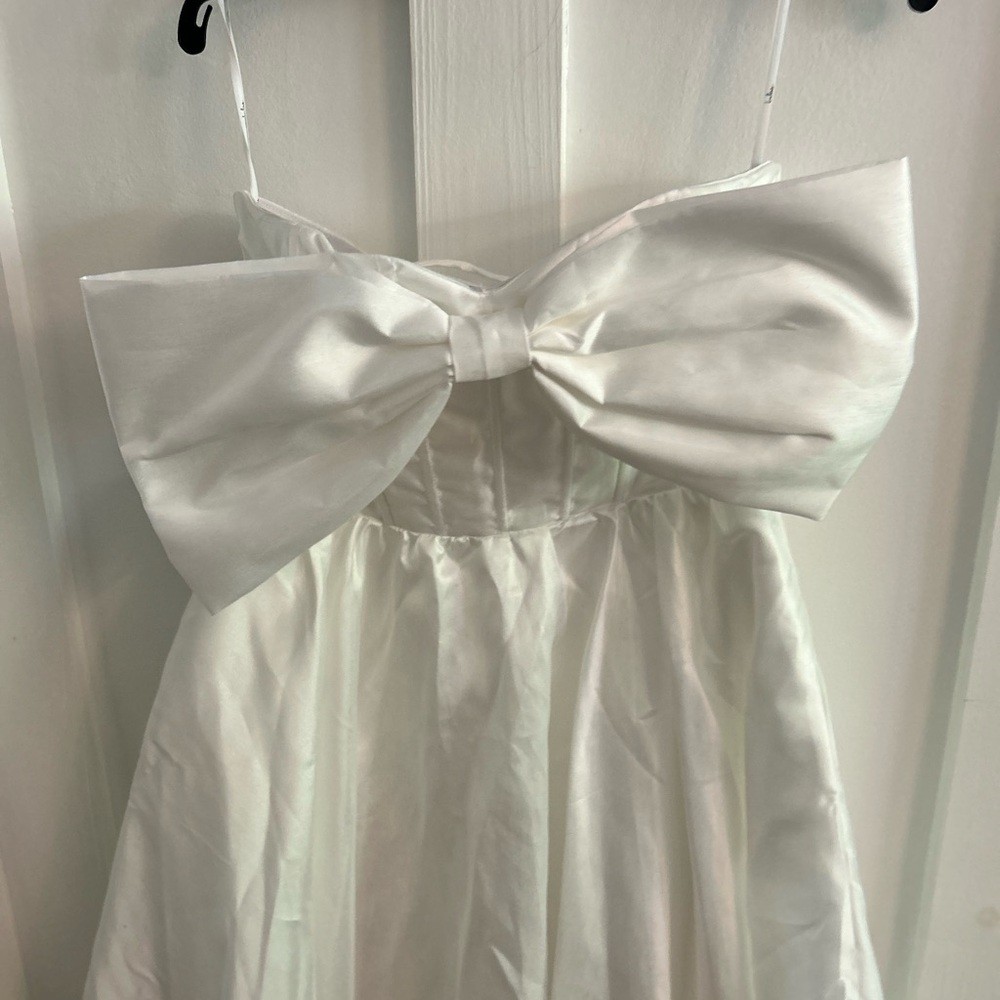 Lulus Refined Extravagance White Taffeta Bow Maxi Dress Small