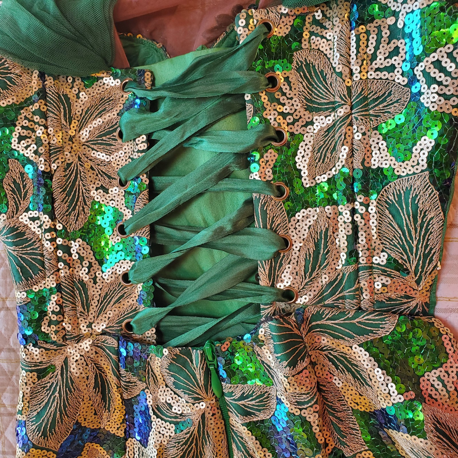 Custom Made Sequined Mermaid Gown with Train Built in Corset