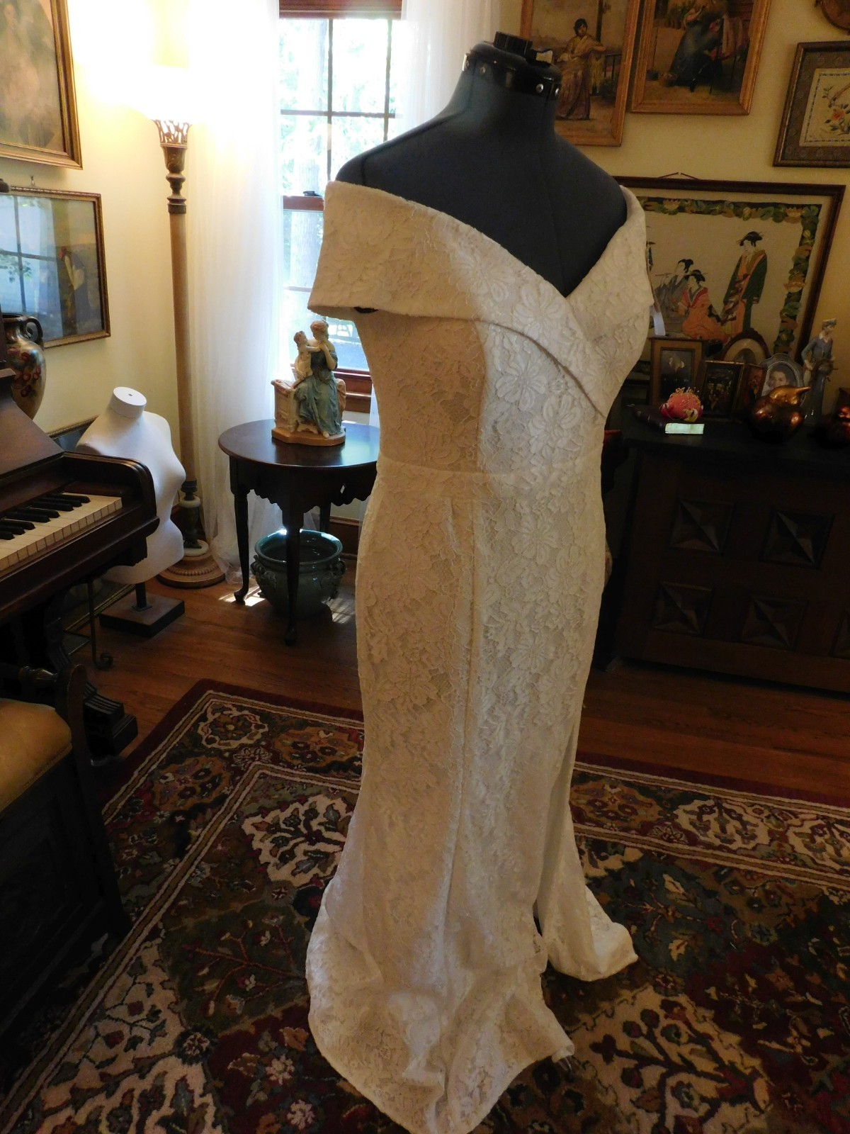 BEAUTIFUL NEW DB STUDIO WHITE LACE OFF-SHOULDER WEDDING GOWN S 14