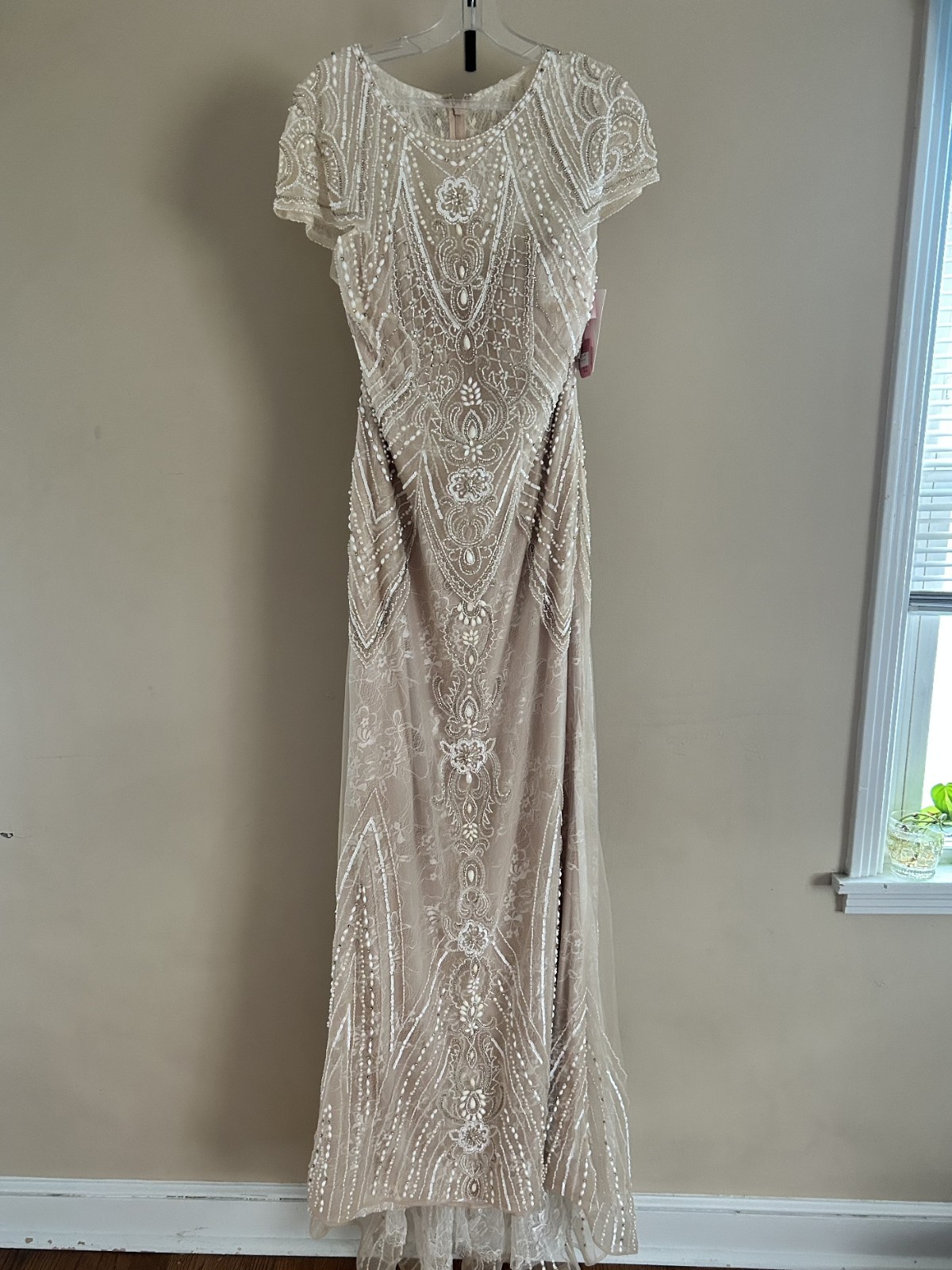 NWT Madeline Gardner Art Deco Beaded Gown – Size 18 Champagne Nude Formal Bridal