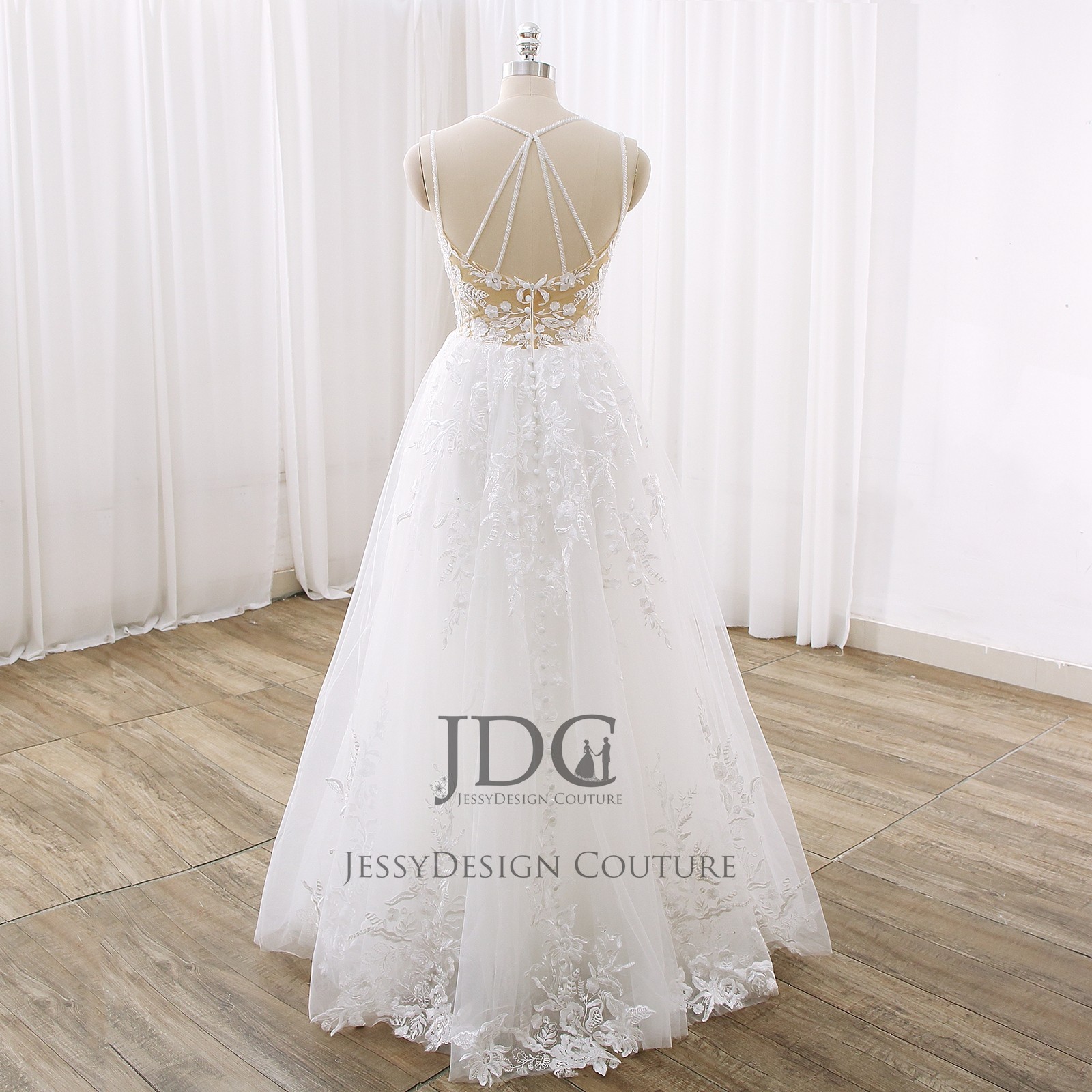 Airy glitter lace wedding dress wedding dress custom made 32-60 straps
