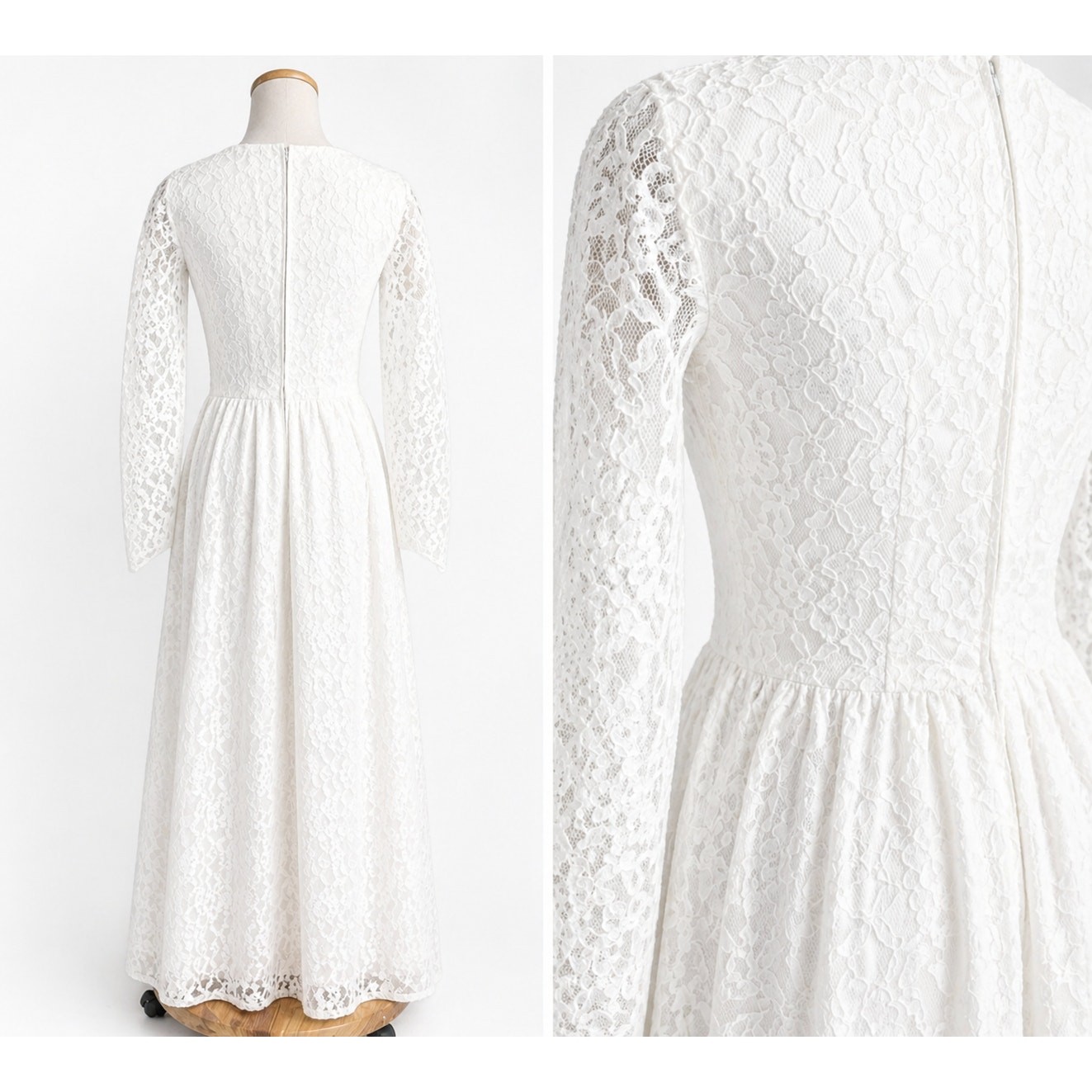 Vintage Lace White Wedding Gown Floor Length Size 4 long Sleeve Elegant Classic