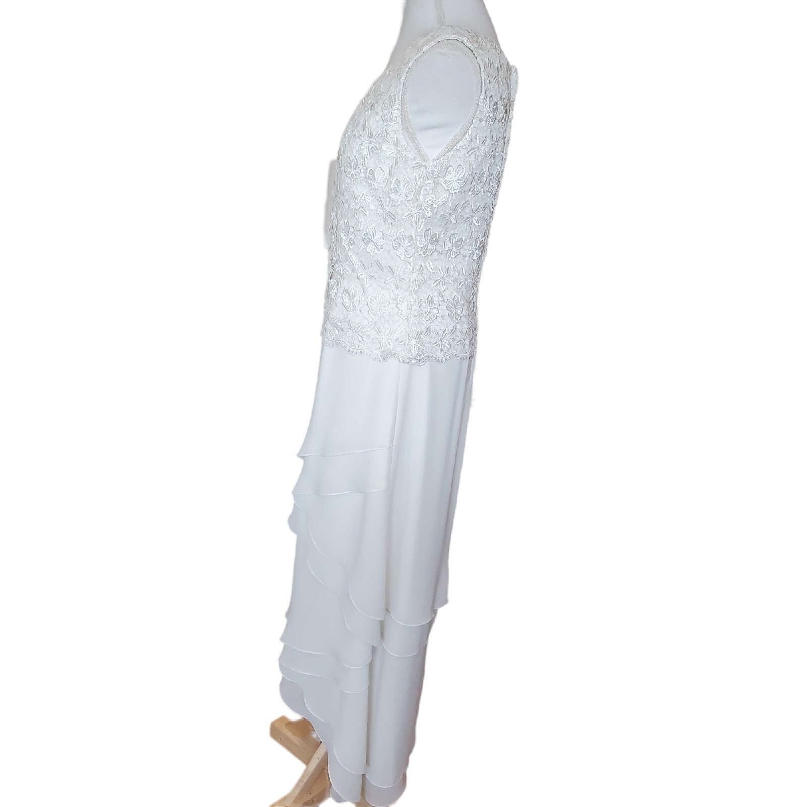 VTG Wedding Dress Sz 10 Cream Ivory Crochet Chiffon Layered Long Beach Mature