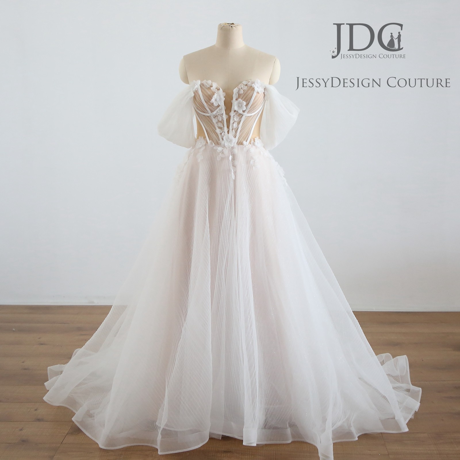 2026 Attractive Wedding Dress Ball Gown Ivory Champagne off-Träger 2-28W Glitter