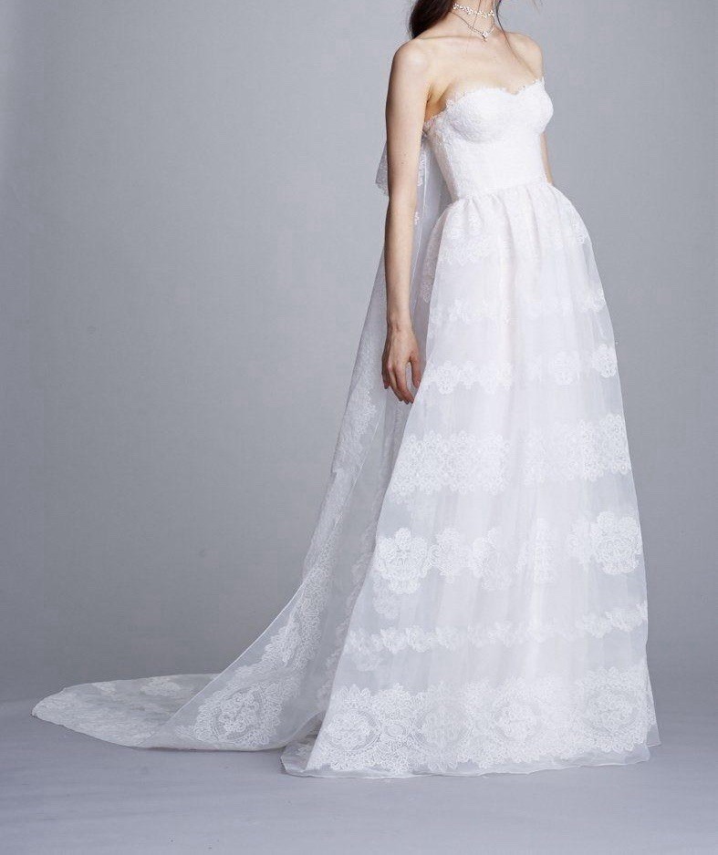 Marchesa Strapless Lace Satin Wedding Gown Cathedral Train Bridal Dress Size 10