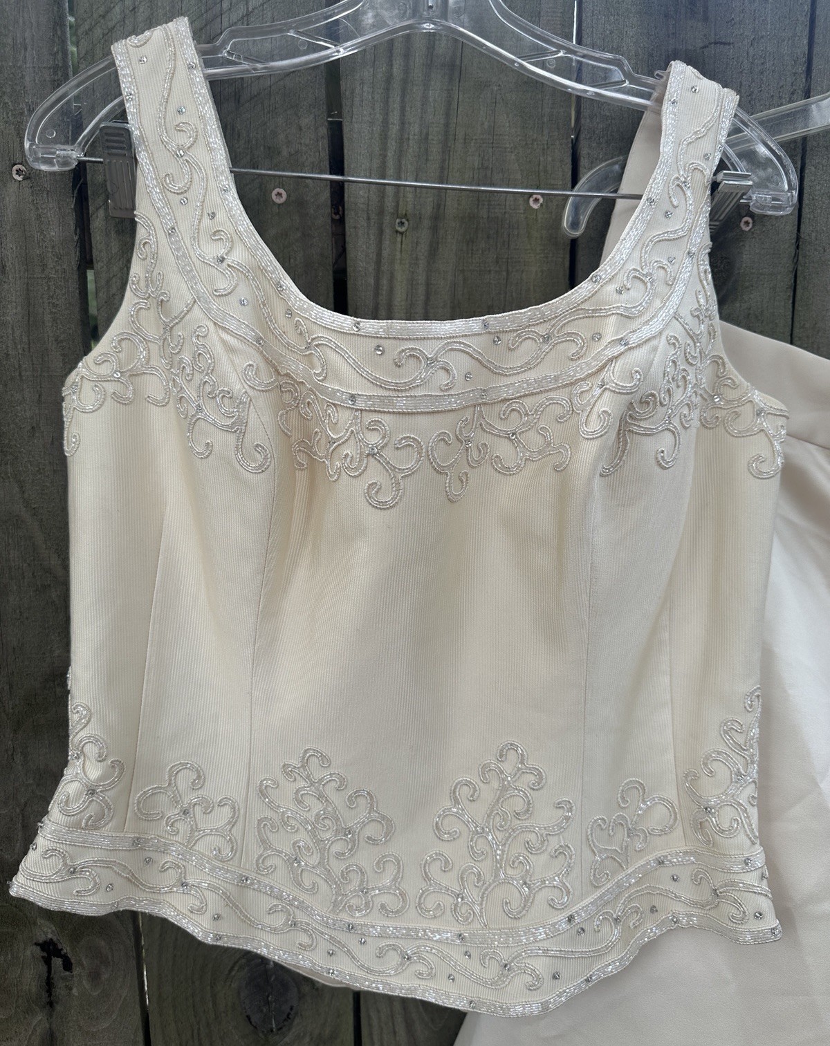 Anjolique 2 Piece Wedding Dress Size 14 Champagne Tan Long Train Skirt Beaded