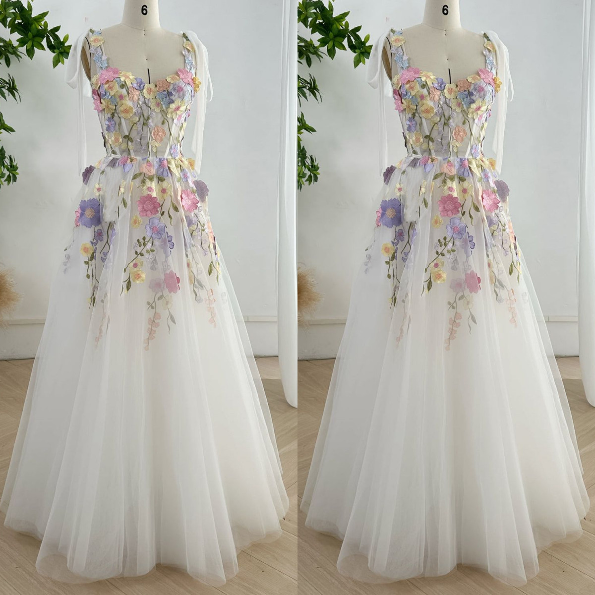 3D Colorful Flowers Wedding Dresses Summer Dreamy White Ivory Bridal Gowns