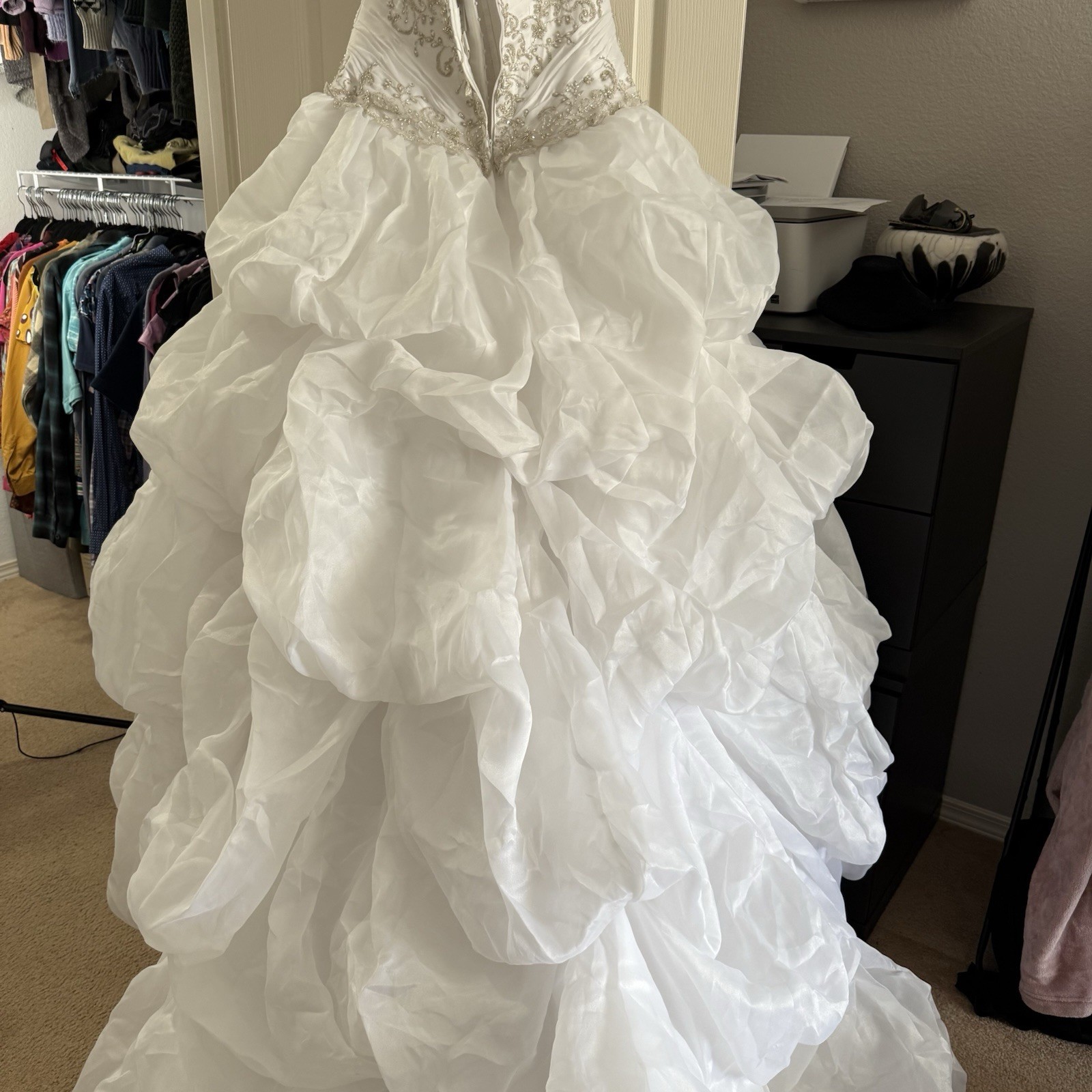 Allure Bridal Strapless Sweetheart Wedding Dress Chapel Train Satin Organza 8326