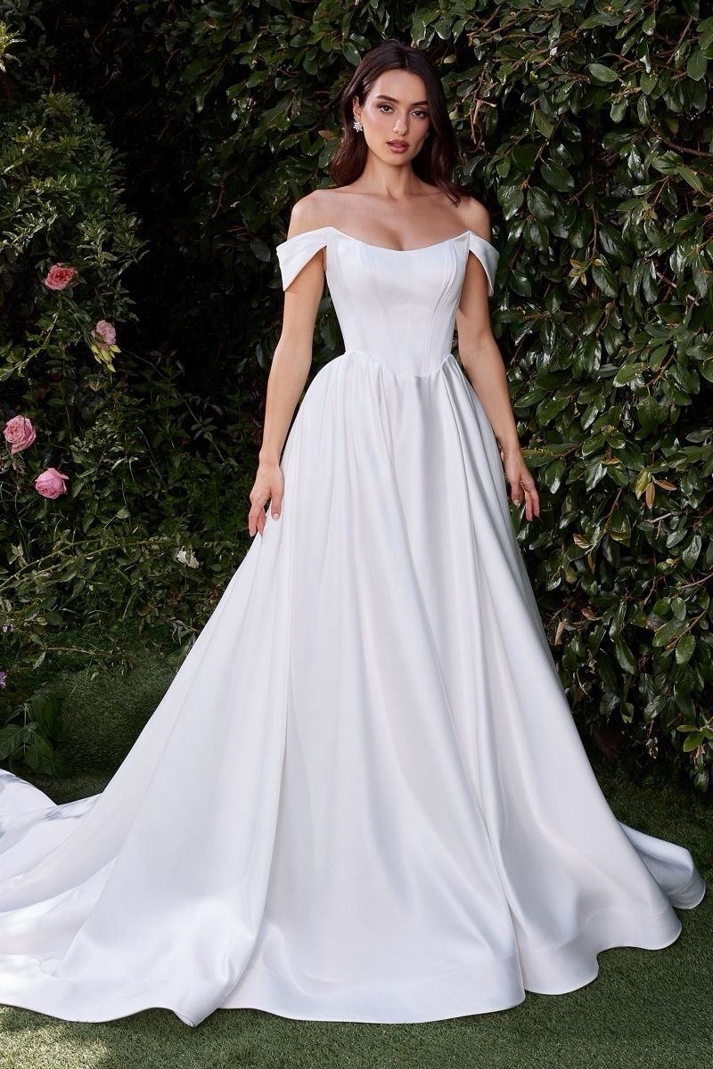 White Portrait Off-Shoulder Classic Ball Gown/Duchess Wedding Dress Train
