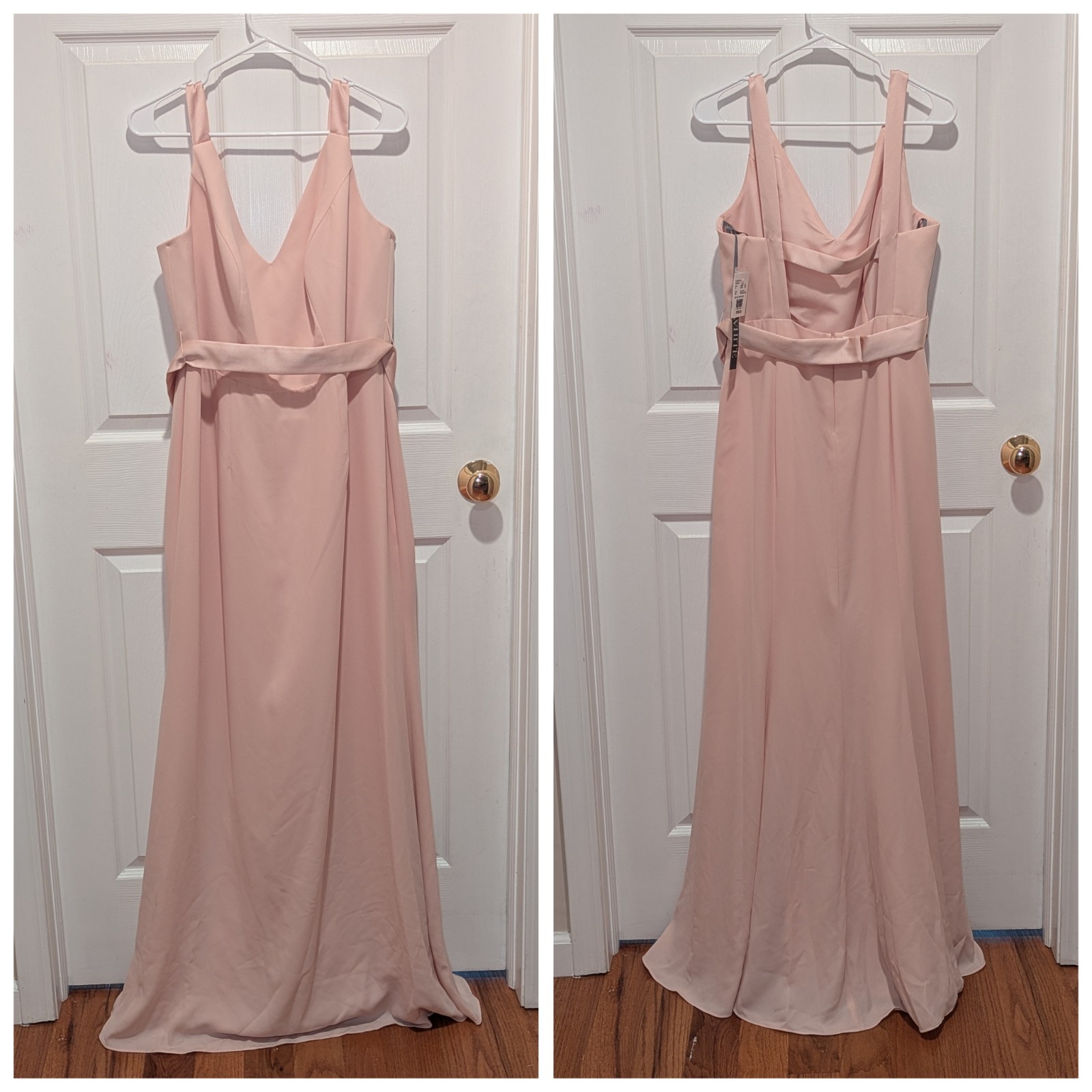 White By Vera Wang Size 16 Blush Pink Sleeveless V Neck Crepe & Satin Gown NWT