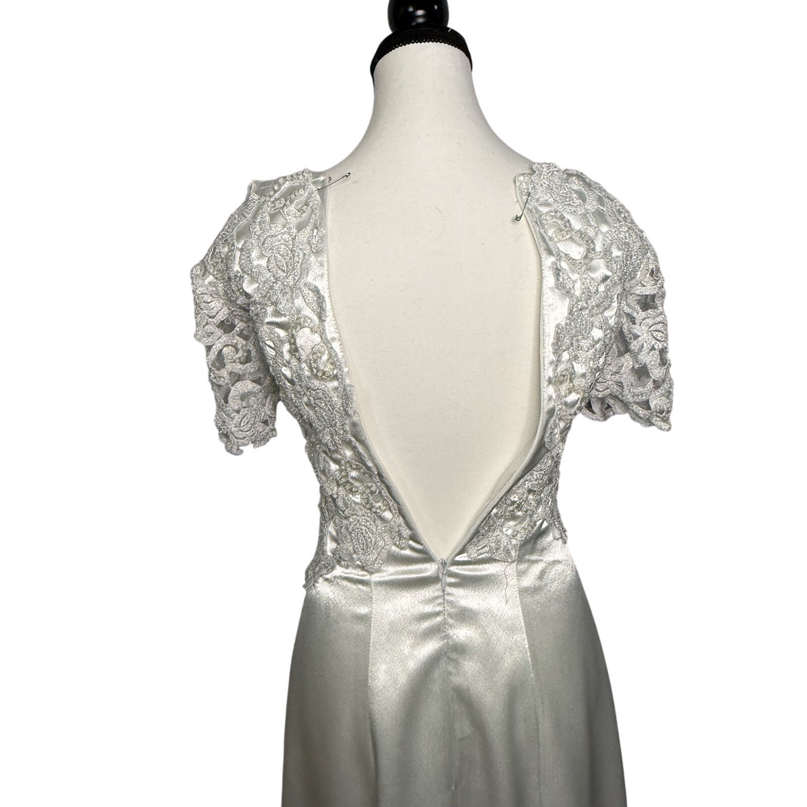 Vintage 80s/90s Hand Made Midi Beaded A line Wedding Dress Satin Romantic XS/S