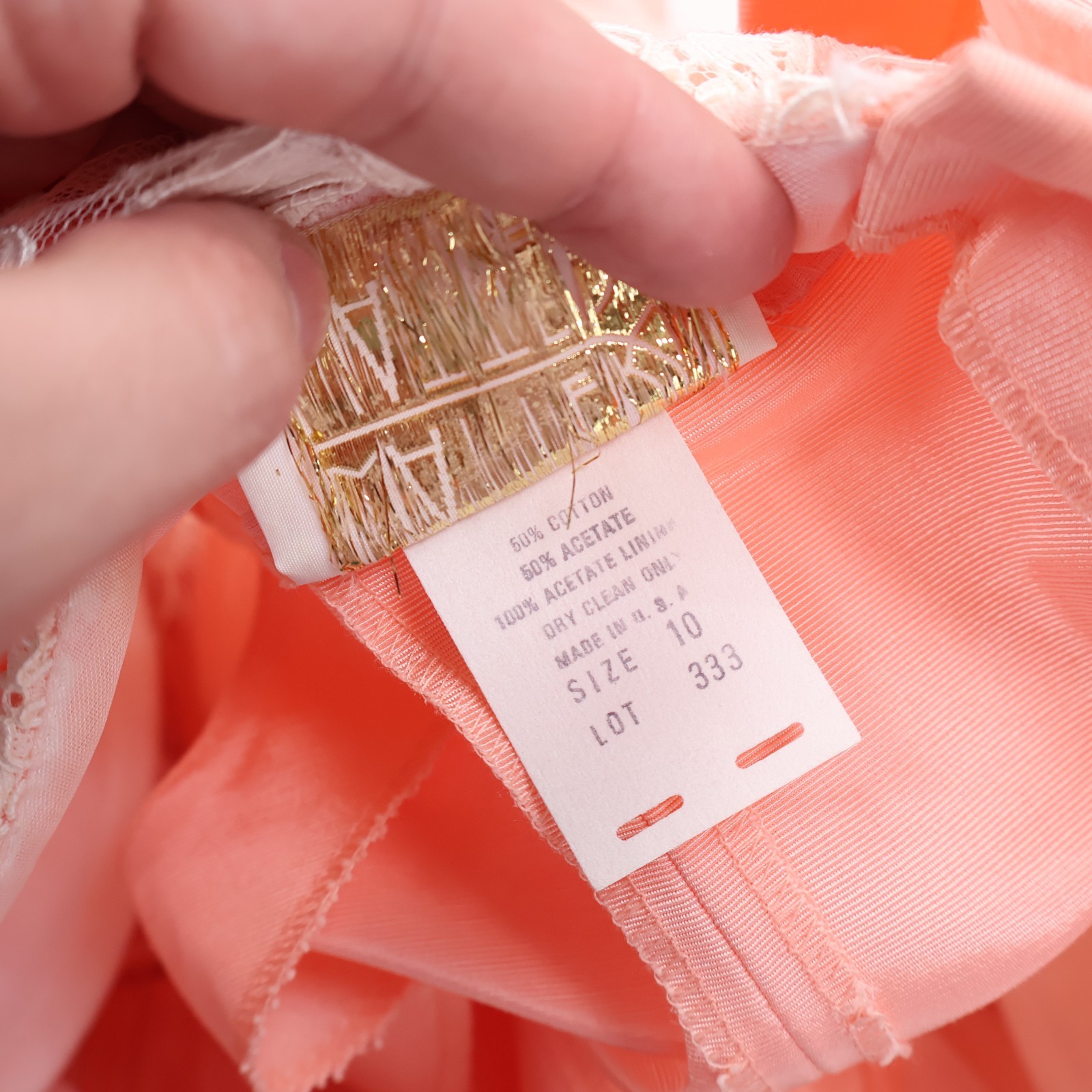 Vintage Two Piece Watters & Watters Women 10 Peach Jacket Skirt Suit