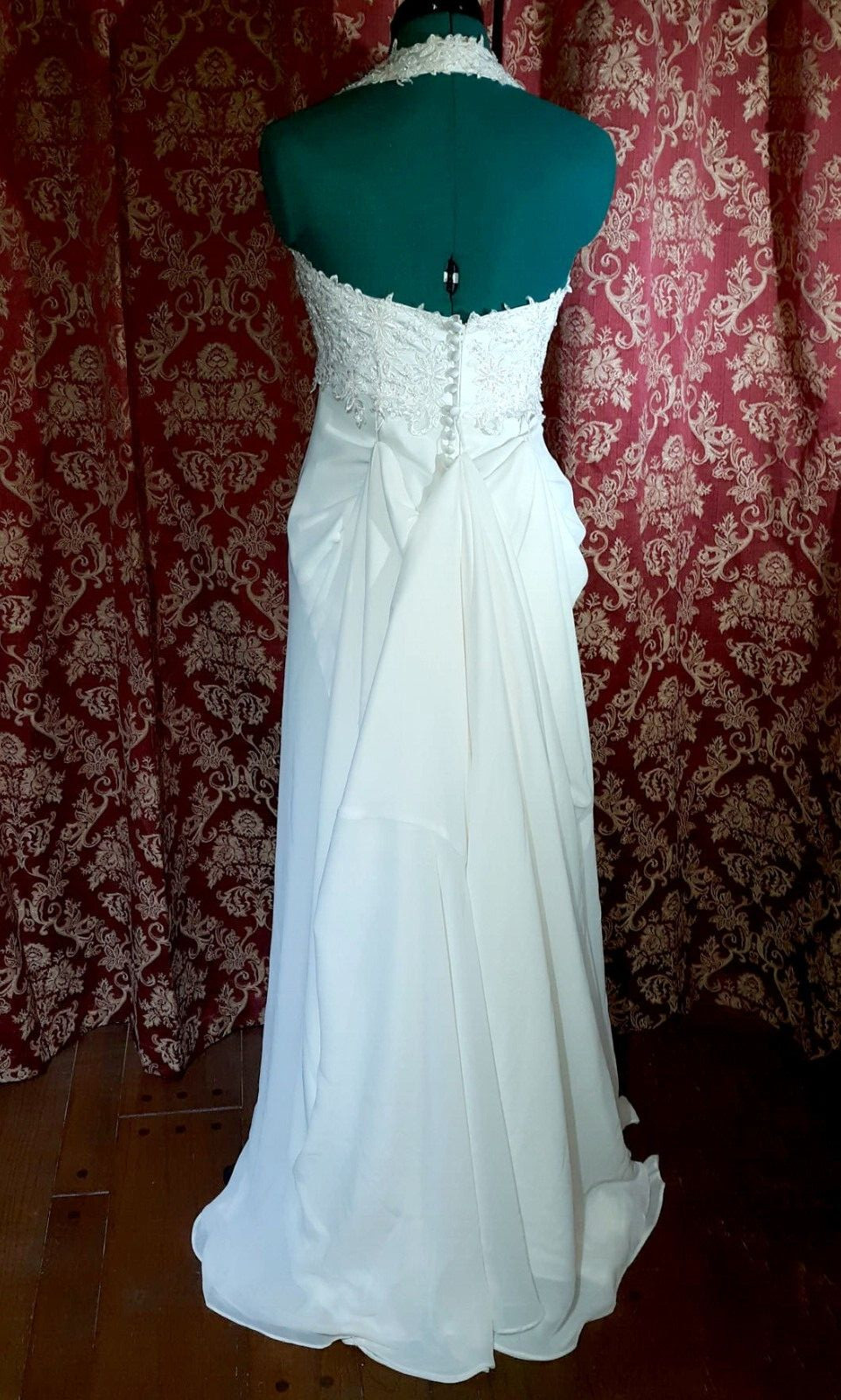 Ginnis by Montique Chiffon Boho Beach Wedding Dress Halter REDUCED!!