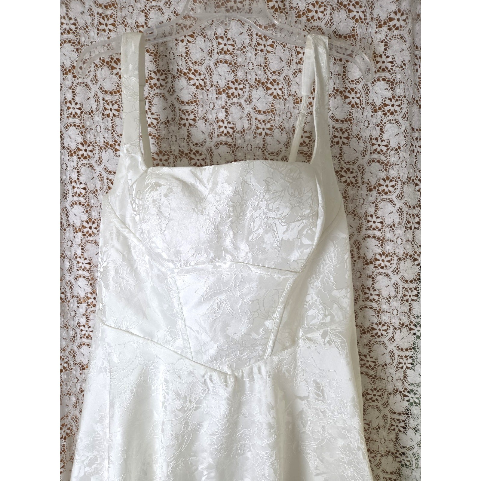 Ivory Brocade Dress 16 Tea Length Corset Sleeveless Padded Lined Full Skirt NWT