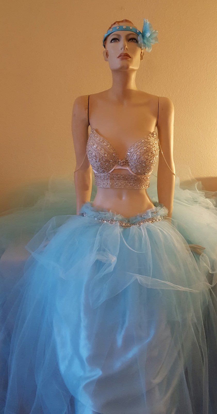 Rainbow Goddess Pink Blue White Sequin Crystal Tulle Tutu Bridal Ballgown