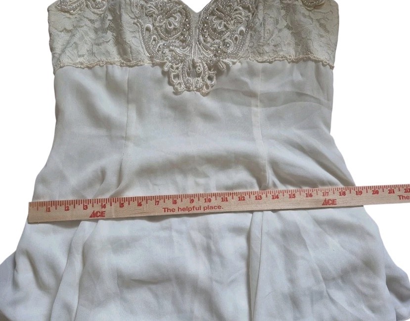 Vintage 80s 90s Jessica McClintock Dress Gown Tiered Lace Pearls Bridal Sz 14