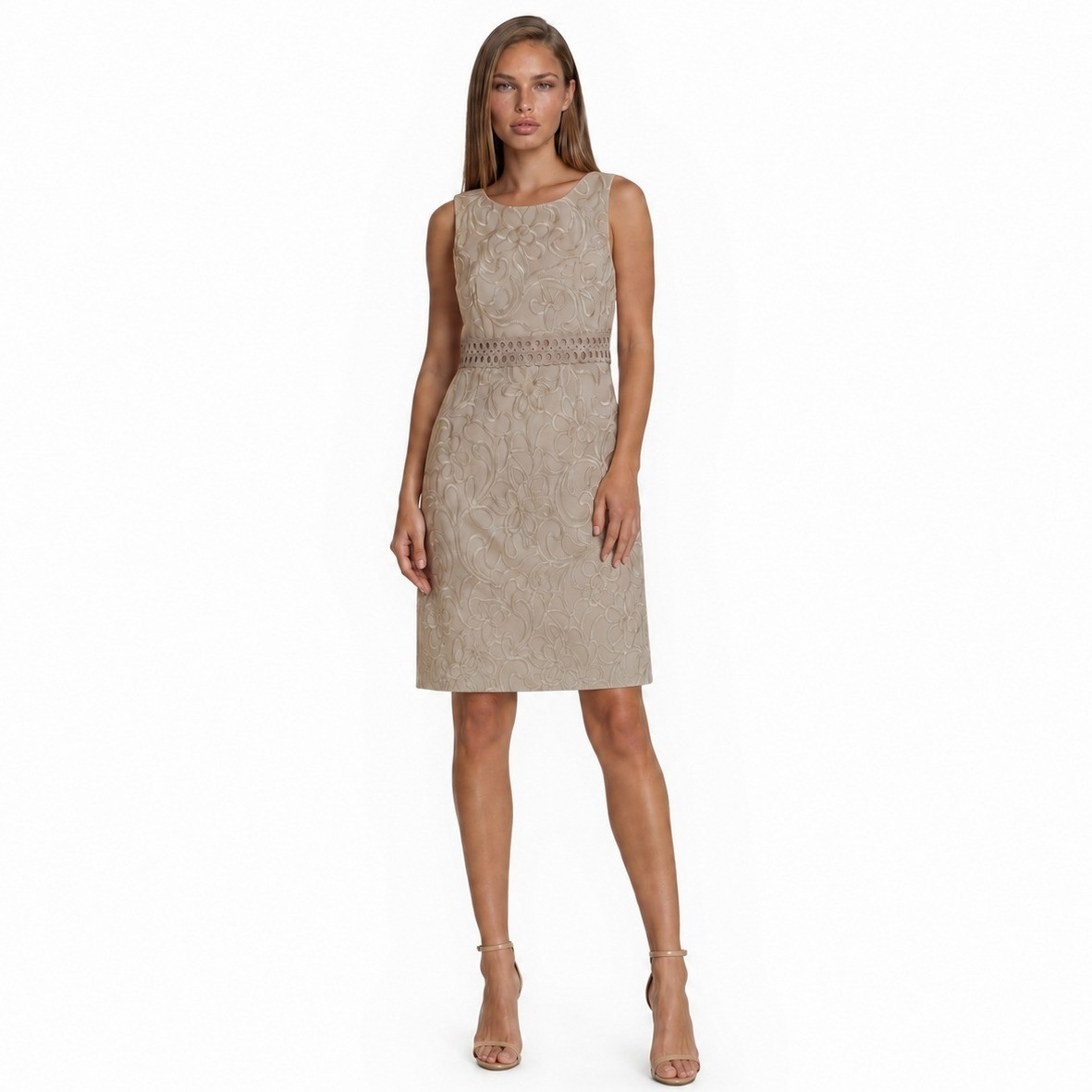 Jessica Howard Dress Women’s Size 4 Petite 4P Gold Floral Embroidered Cocktail