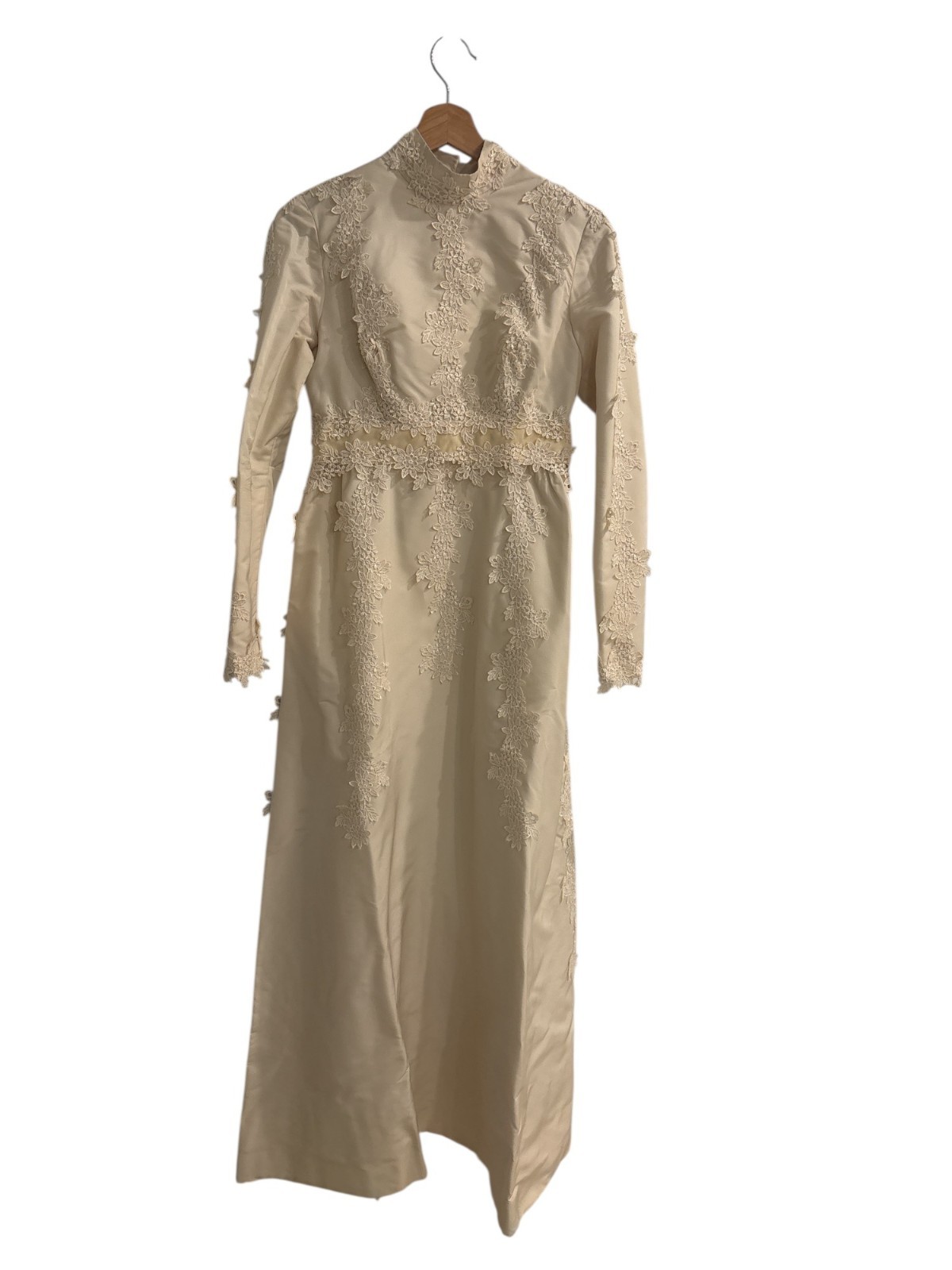 Vintage Ivory Lace Bridal Gown w/ Attached Veil | Long Sleeve High Neck Wedding