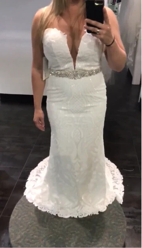 Ashley & Justin 10604 Wedding Dress 10 White & Nude Illusion Sequins Mermaid