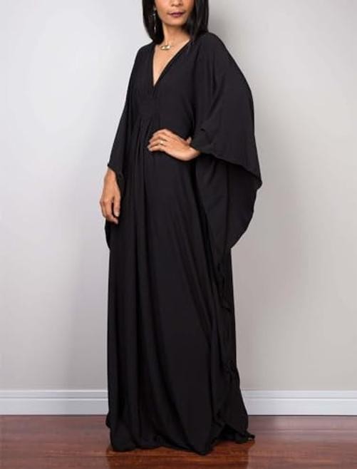 Caftan Dresses for Women Solid Color Plus Size Beach Dress V Neck Cover Up