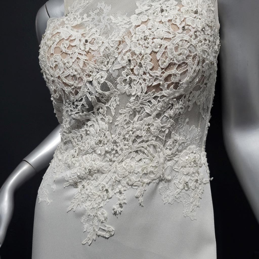 NWT~$1595~JOVANI~SZ 4~IVORY OFF WHITE LACE RHINESTONE EMBELLISHED WEDDING DRESS