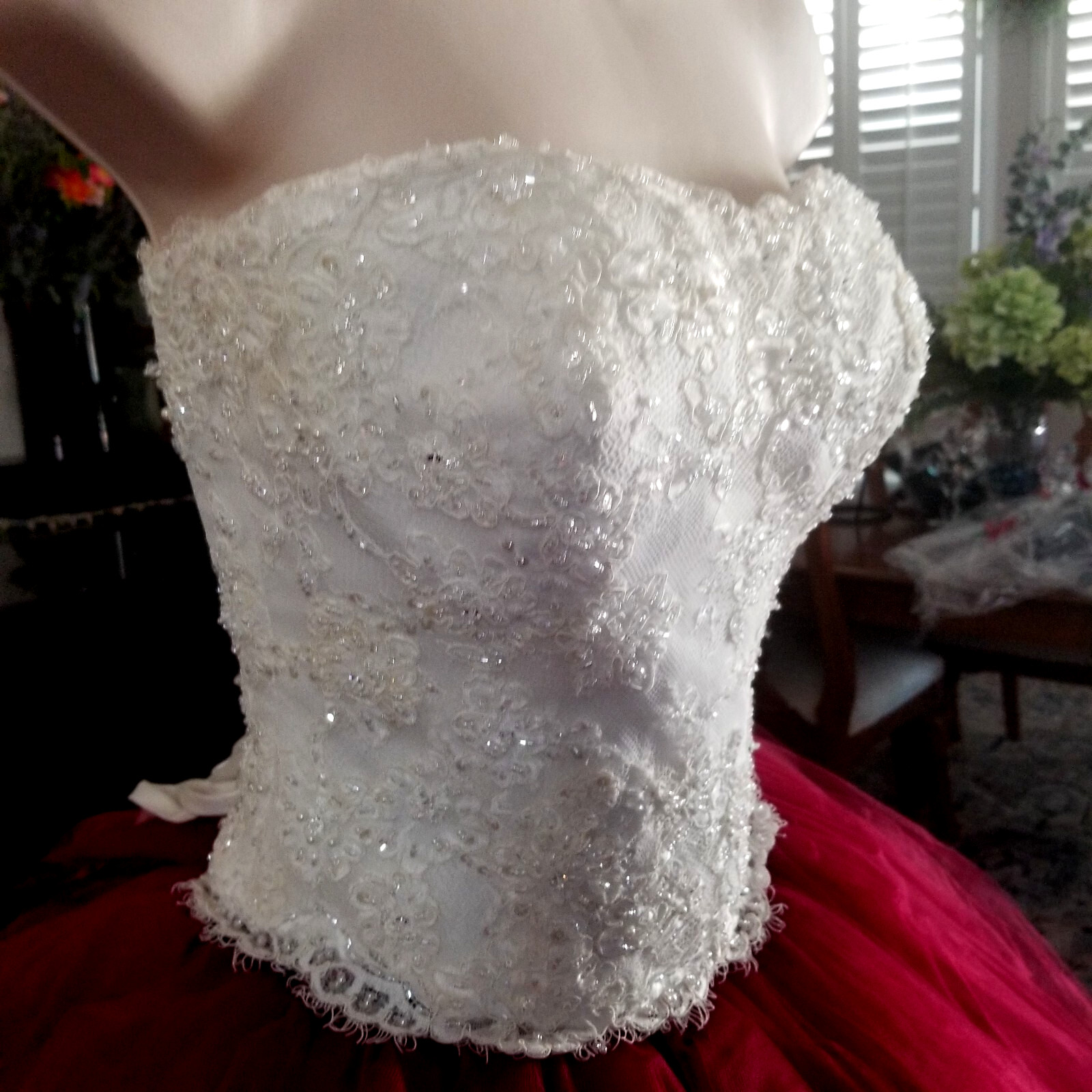 Candlelight Ivory Lace Beaded Bridal Wedding Corset Tea Length Tulle Skirt SZ ML