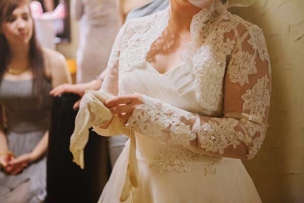 David’s Bridal A-Line, Tea Length, Sleeveless Wedding Dress with Lace Jacket