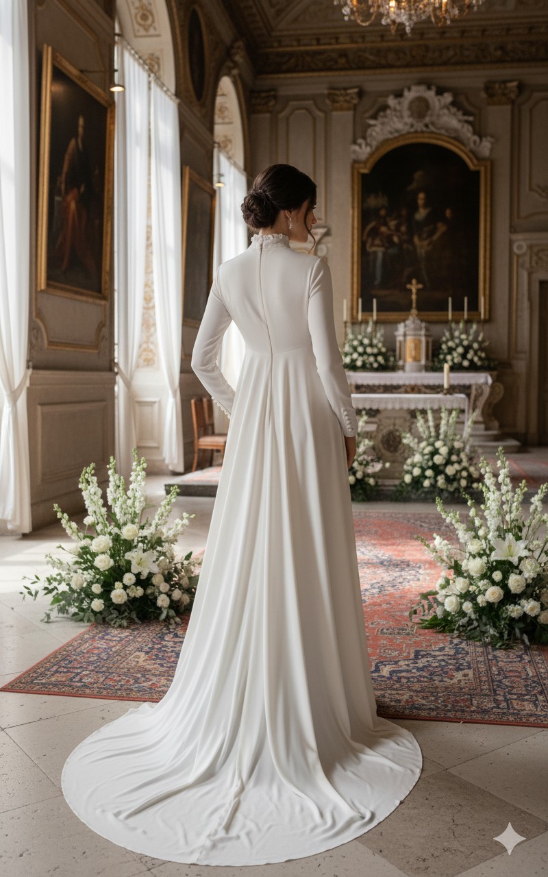 HOUSE OF BIANCHI HIGH NECK LONG SLEEVES MODEST VINTAGE GOWN