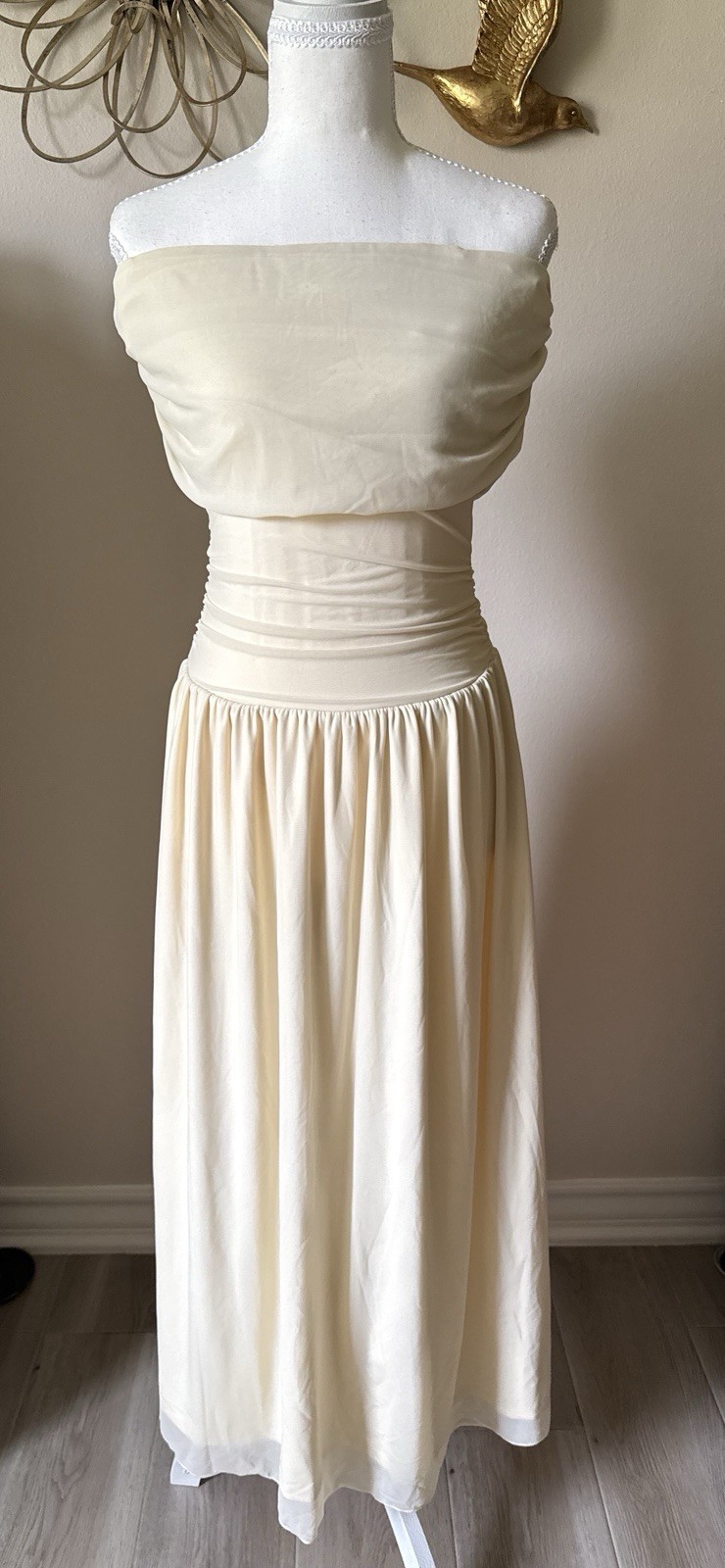 Ivory Strapless Ruched Maxi Dress S NWT Courthouse Wedding Bridal Minimalist