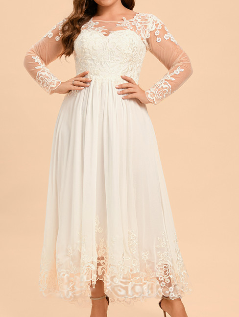 wedding gown size 16 dress NWT A-line Scoop Asymmetrical Lace Chiffon Ivory
