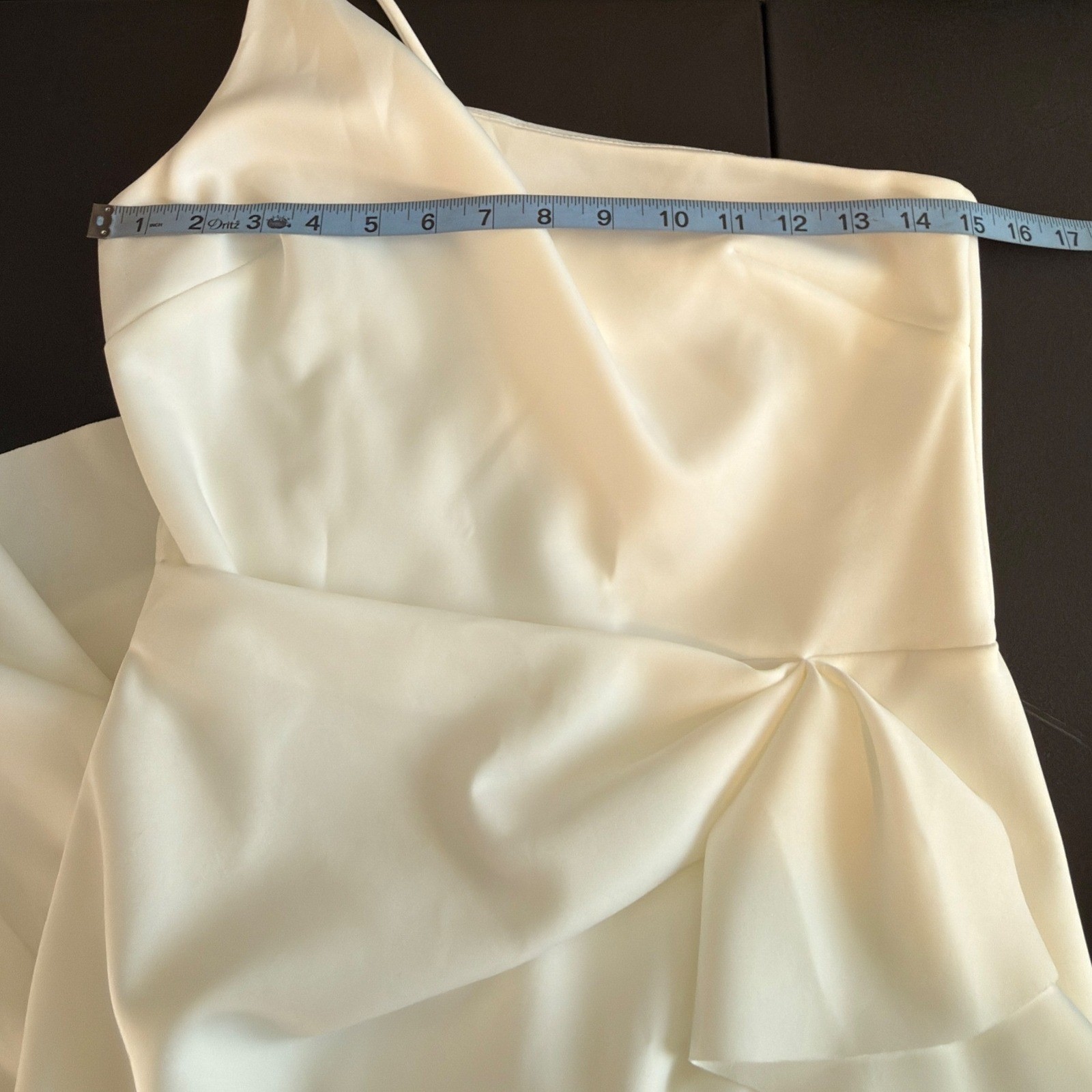 Xscape Maxi Dress Wedding Formal White One Shoulder Scuba Ruffle Dress Size 8