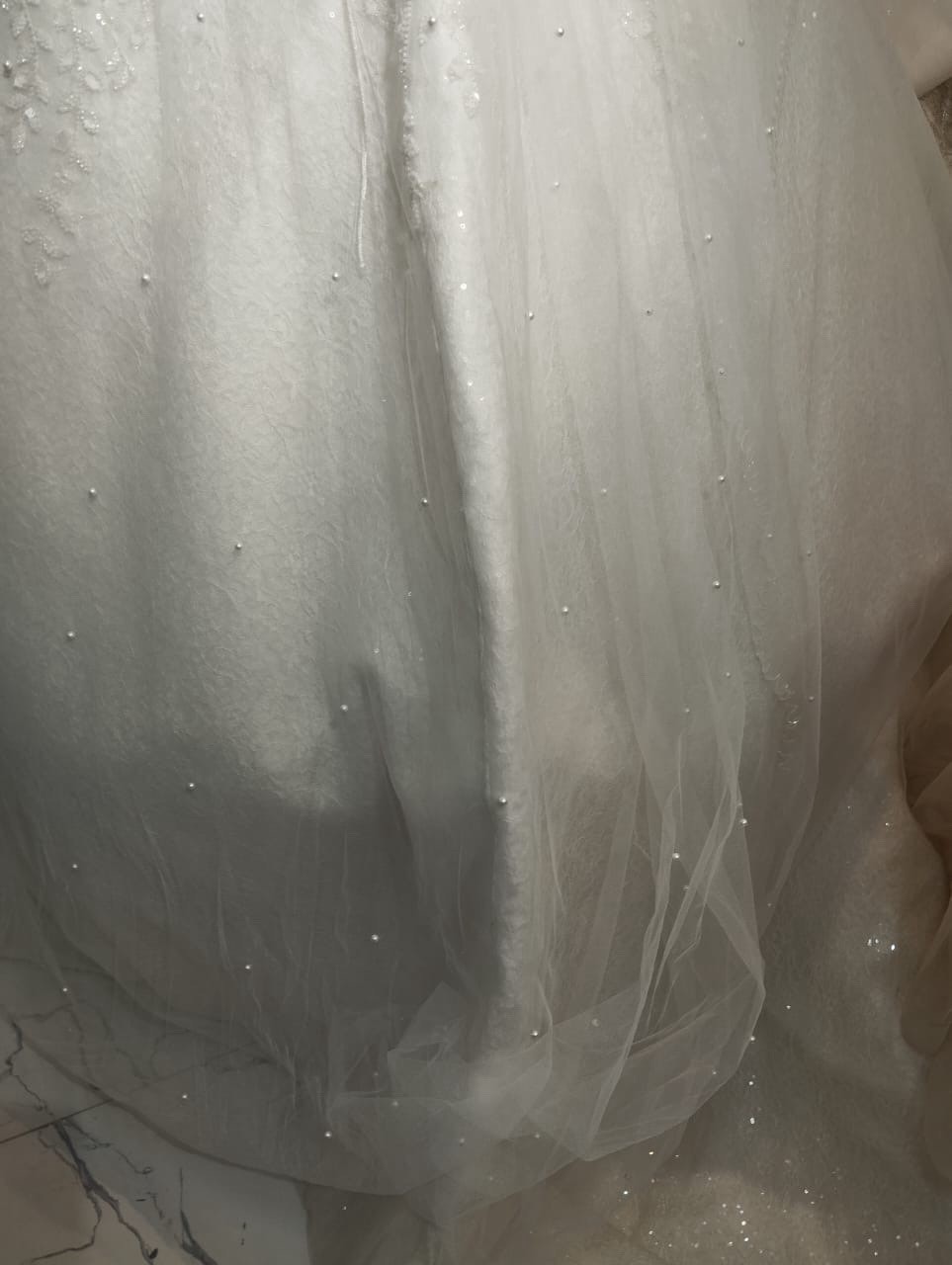 White Lace Beaded Sequin Illusion Neck Ball Gown Wedding Dress Train Corset