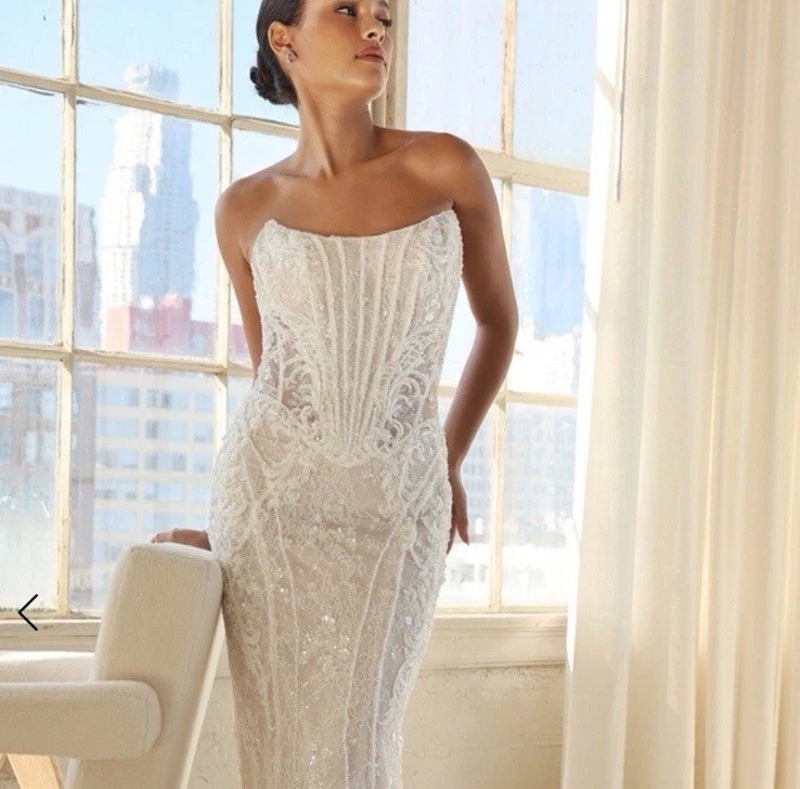 MARTINA LIANA LUXE #LE1399 STRAPLESS BEADED WEDDING DRESS WITH DROP WAIST CORSET
