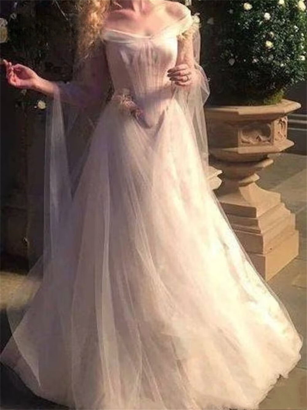 Vintage Flowers Tulle Wedding Dresses Corset A Line Bride Classic Bridal Gown