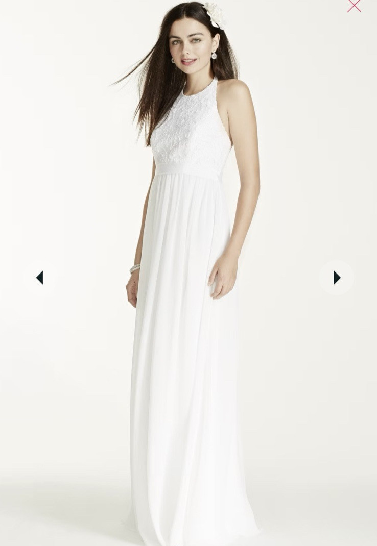 Davids Bridal Wedding Dress Size 10 Halter Embroidered Beach Minimalist sdwg0140