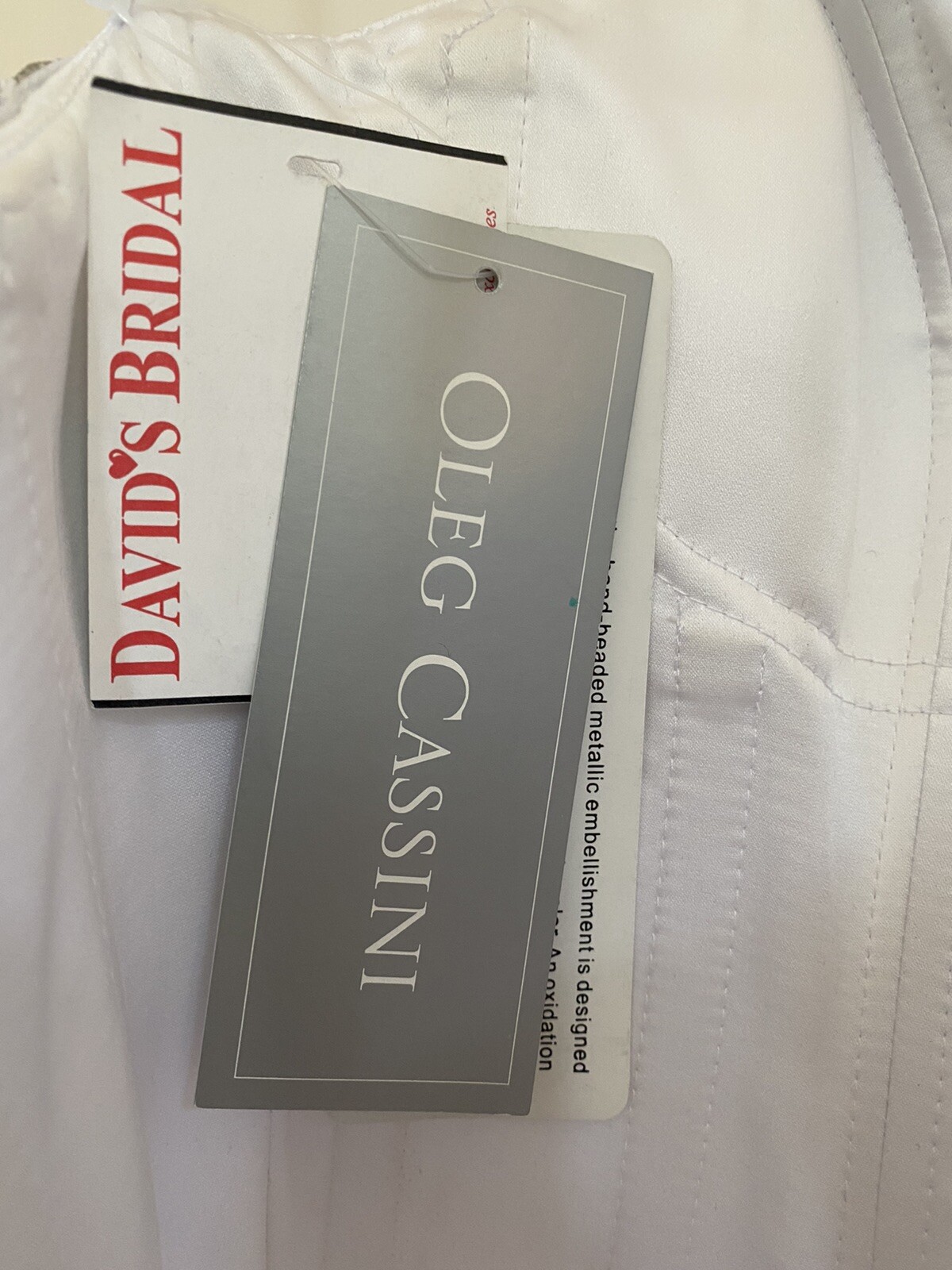 Oleg Cassini White Wedding Dress CWG344 Strapless Beaded Ruffle Satin Tulle Sz 2