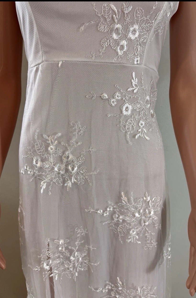 White Maxi Wedding Dress With Beautiful Appliqué And Under Slip