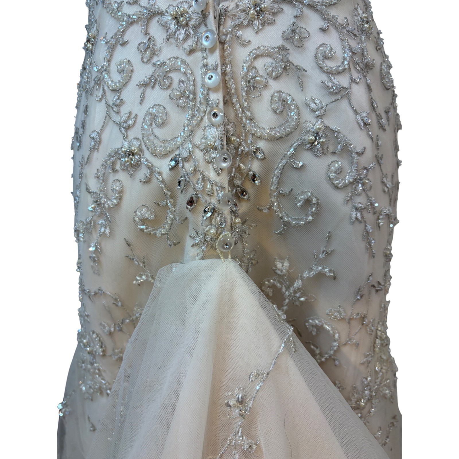 Stella York Wedding Gown 10 Champagne Mermaid Beaded Open Back train drop waist