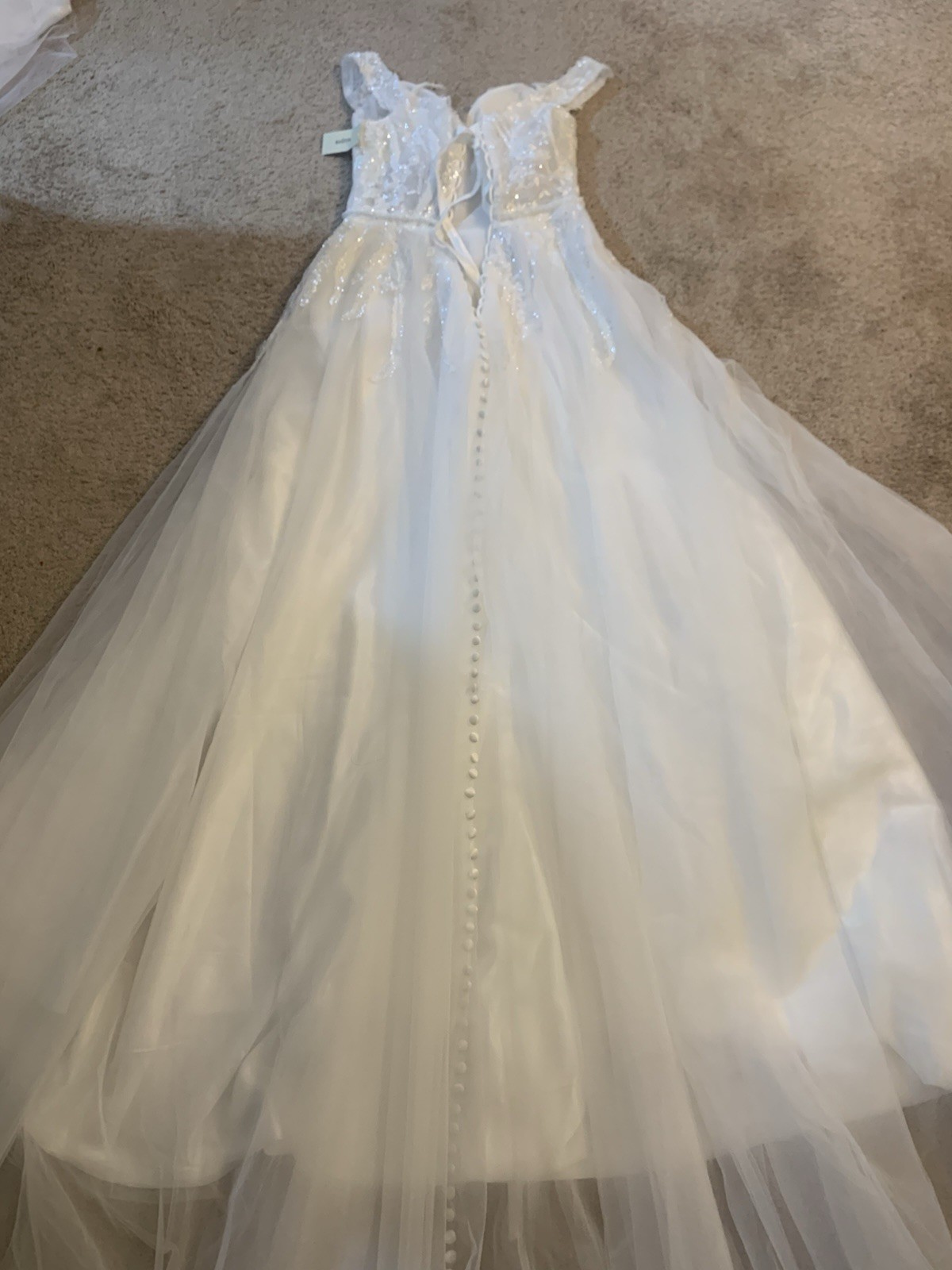 Watters Ivory Lace Beaded A-Line Full-Length Wedding Dress Button Back Straps