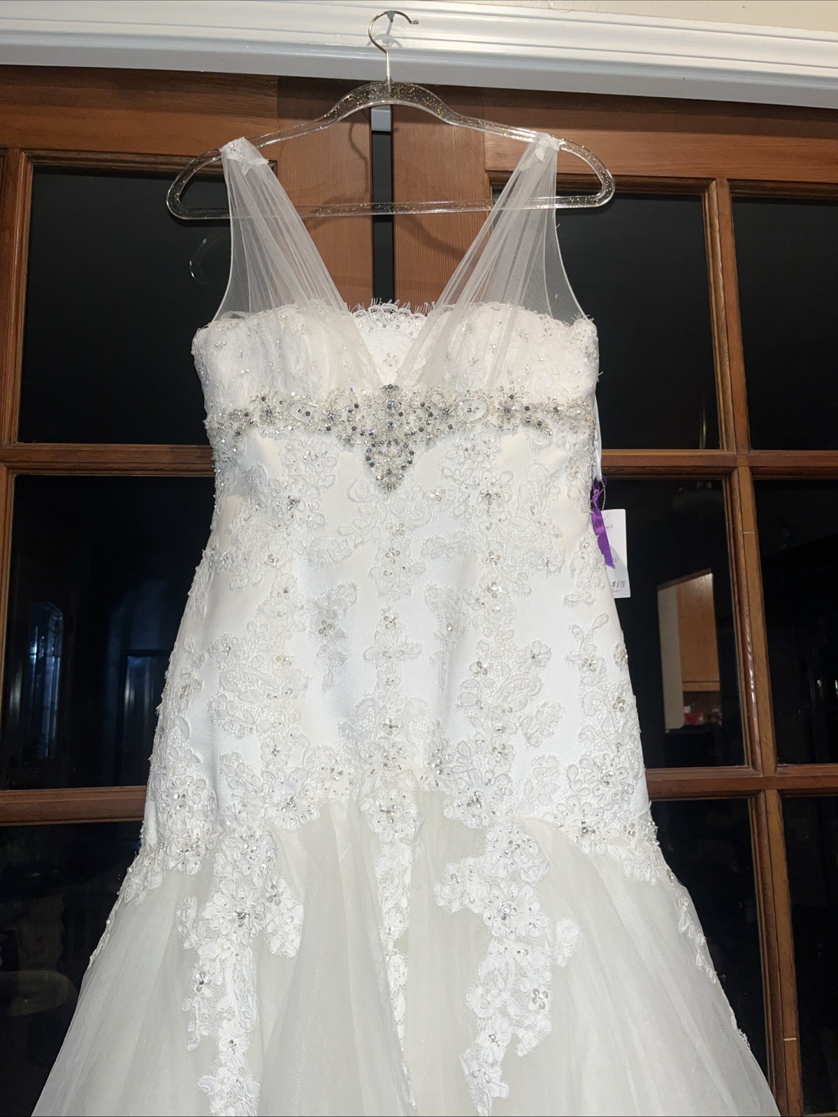 Elegant Wedding Dress With Train By Venus Lace & Rhinestone Size 10 Ivory Silver
