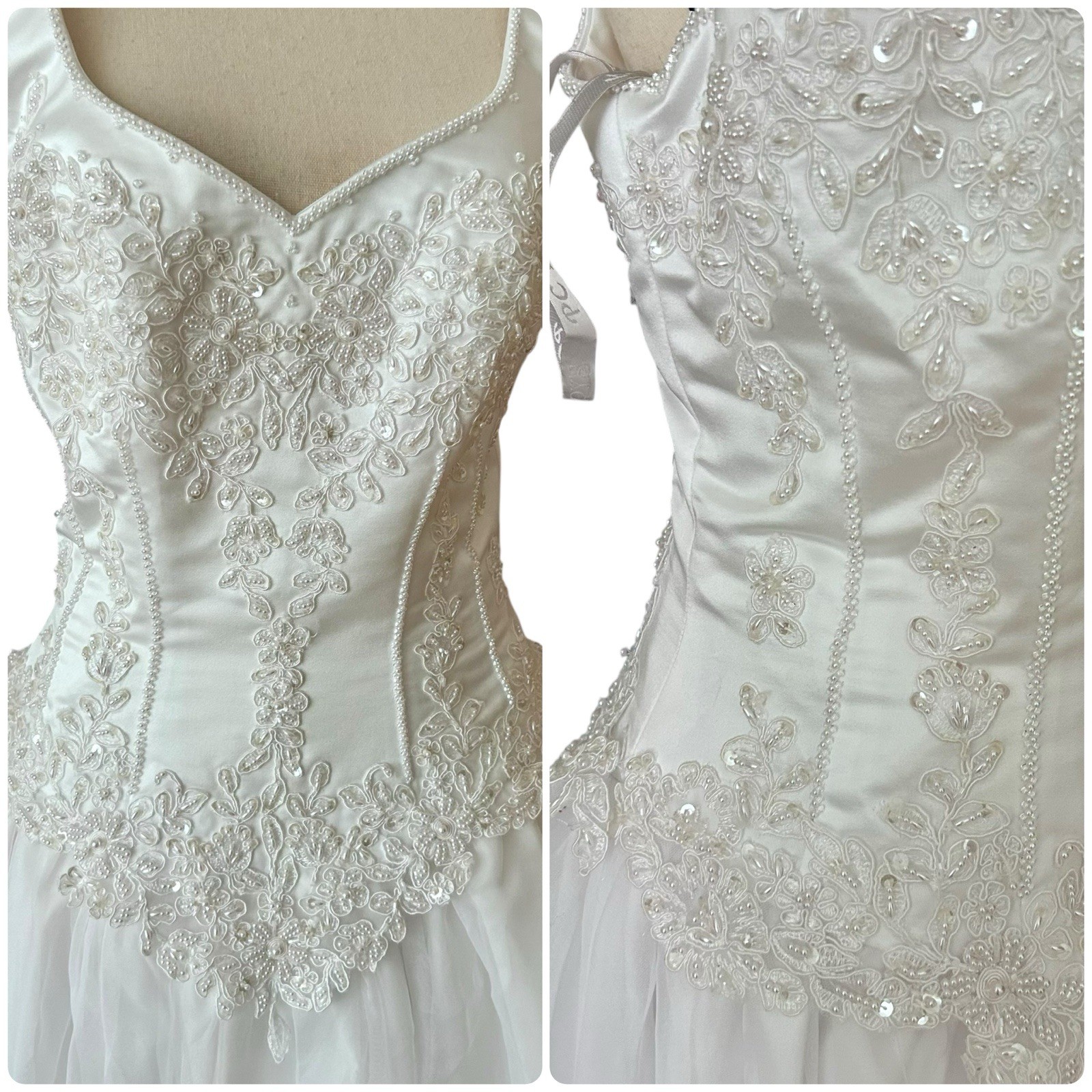 Vintage Mary’s Bridal Corset Lace Wedding Dress Beaded Train Ivory Bridal 8/10