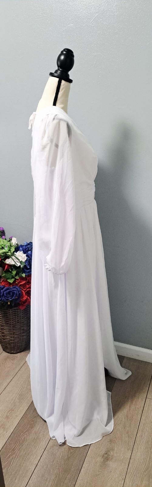 Elegant Wedding Dress Long Chiffon Lined Womens Plus Size 18W Tie Zip White Gown
