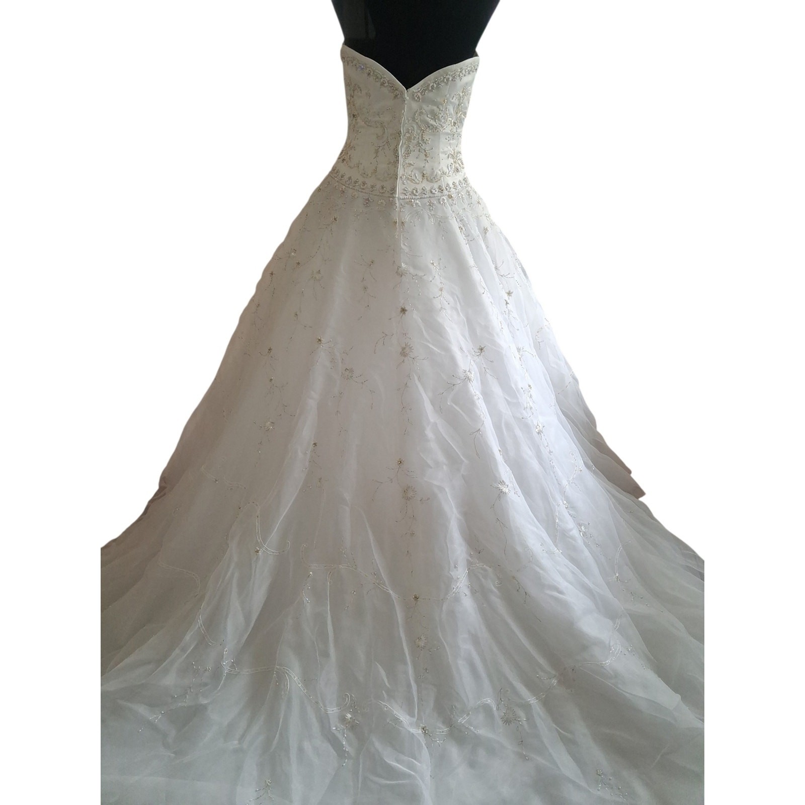 Oleg Cassini White Strapless Gold And Silver Beaded Ball Gown Womens Size 10