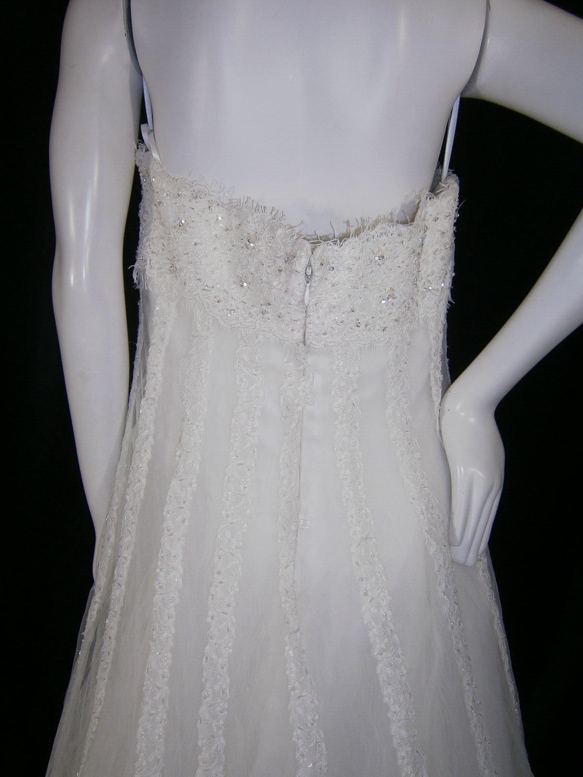 La Sposa Wedding Dress 16 Ivory Tulle Organza Lace Strapless Beaded Train